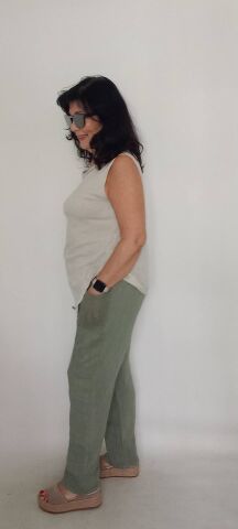 İtalyan Kemik Rengi Kolsuz   Cotton Bluz