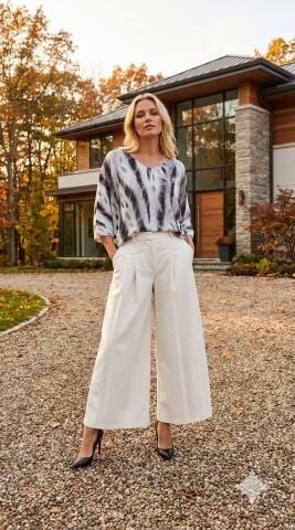 Kemik  Gri   Desenli  İtalyan  Merserize Triko Bluz