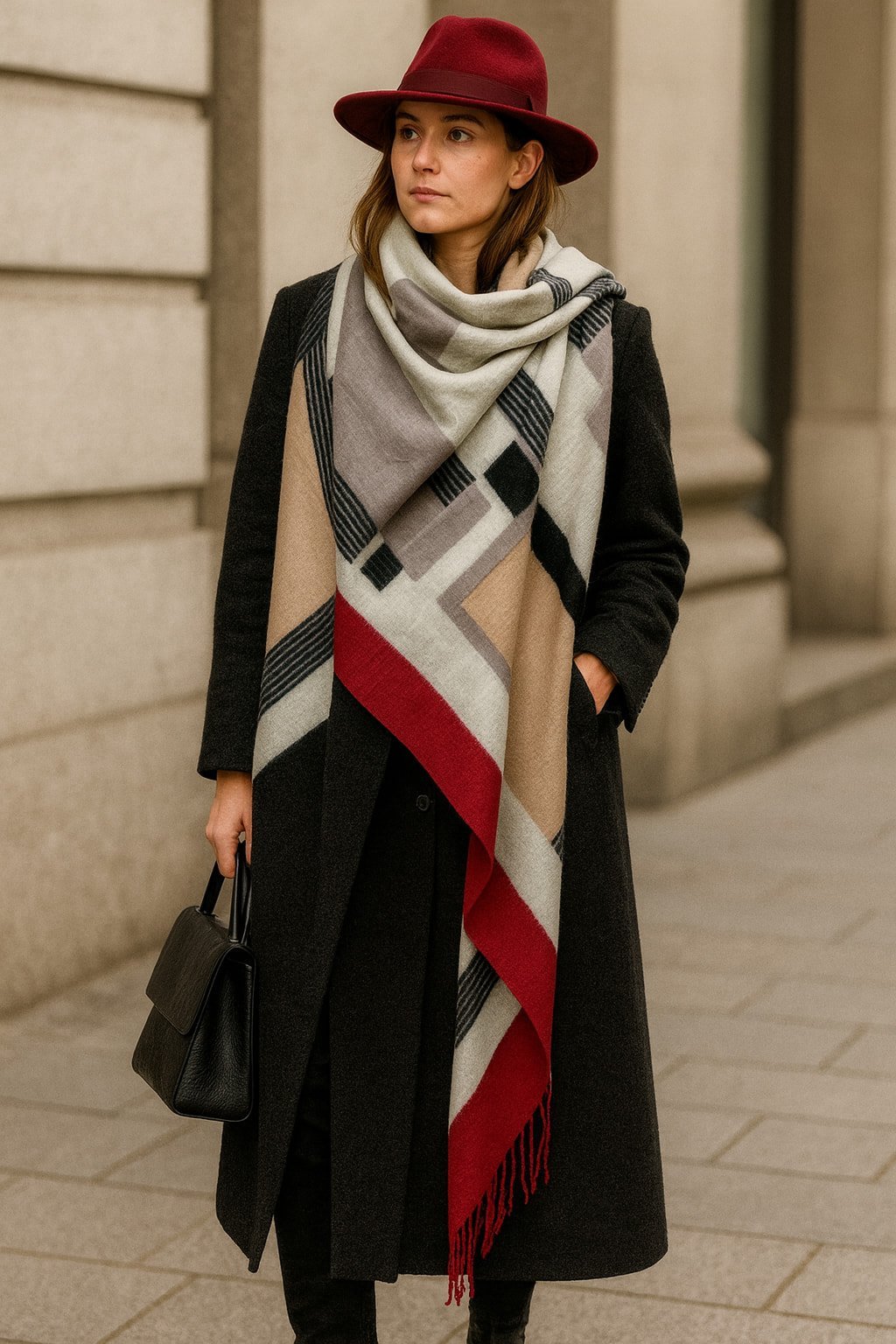 Çizgi Desenli Kaşmir  Şal