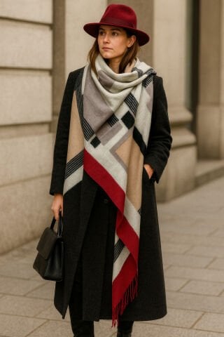 Çizgi Desenli Kaşmir  Şal