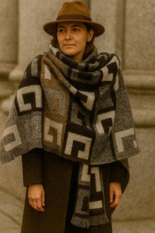 Yeşil  Grili Harf Desenli  Şal