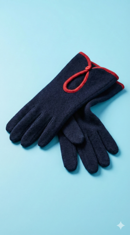 Lacivert Kırmızı Biyeli Yün Eldiven