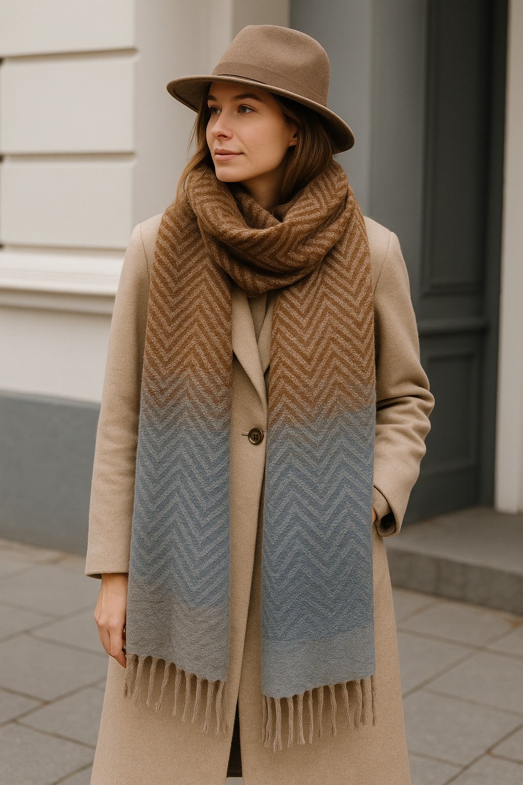 Gri  Camel İki Renkli Kaşmir Şal