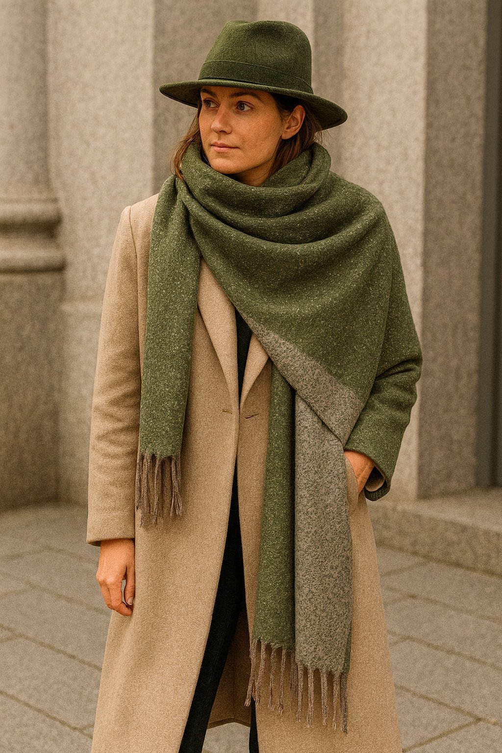 Haki Yeşil Kaşmir Şal