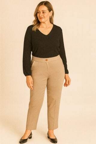 Büyük Beden Bej  Gabardin  Pantalon