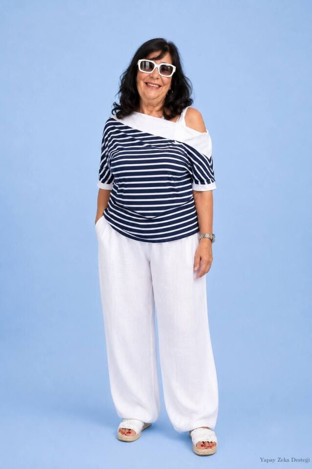 Lacivert Beyaz Çizgili Marin Modeli Penye