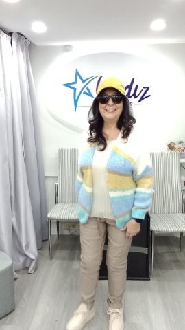 Kemik Vizon Sarı Çizgili  italyan Yumuşacık Dügmesiz Hırka