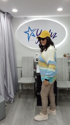 Kemik Vizon Sarı Çizgili  italyan Yumuşacık Dügmesiz Hırka