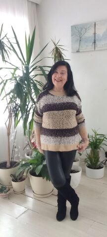 Çizgili Bej Siyah Kemik Kar Taneli  İtalyan Triko