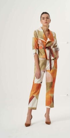 Taba Kemik  Geometri Desenli  Büyük Yakalı  Ceket