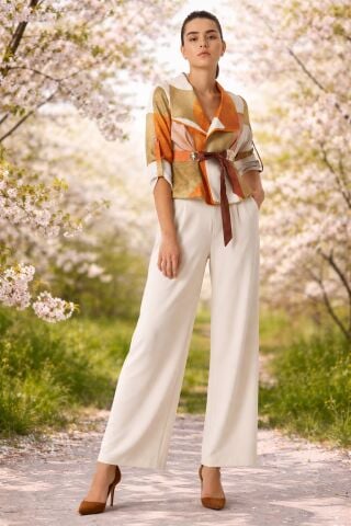 Taba Kemik  Geometri Desenli  Büyük Yakalı  Ceket