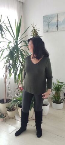Haki Rengi V Yaka İtalyan İncecik Triko Bluz