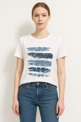 Beyaz İtalyan Önü Mavi Lame Desenli Cotton Penye