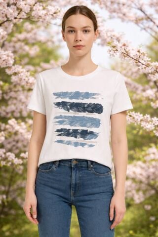 Beyaz İtalyan Önü Mavi Lame Desenli Cotton Penye