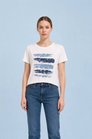 Beyaz İtalyan Önü Mavi Lame Desenli Cotton Penye