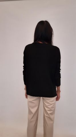 Siyah Kaşe Dore Düğmeli  Yuvarlak Yaka Deri Garnili Ceket