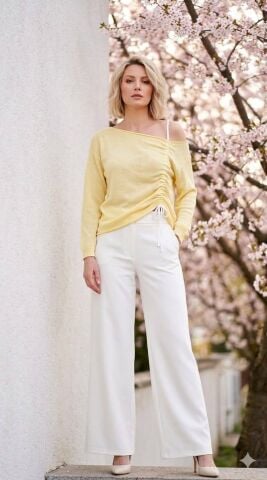 İtalyan Sarı  Tek  Omuz  Açık Dantel Askılı   Merserize   Bluz