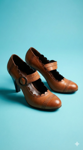 Hakiki Deri Taba Kemer Detaylı Topuklu Ayakkabı