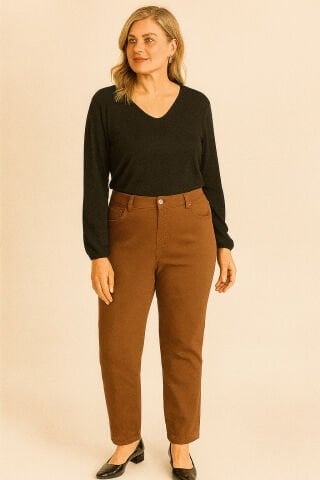 Büyük Beden Kanvas Taba Rengi Pantalon