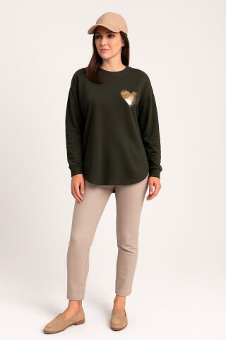 Haki Yeşil İtalyan Dore Kalp Şeklinde Baskısı Olan Swit