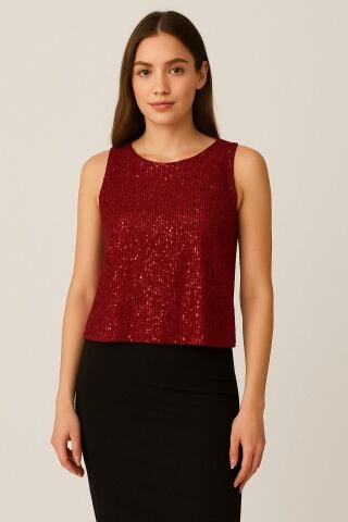 Bordo Rengi  İtalyan Pullu Kolsuz Bluz