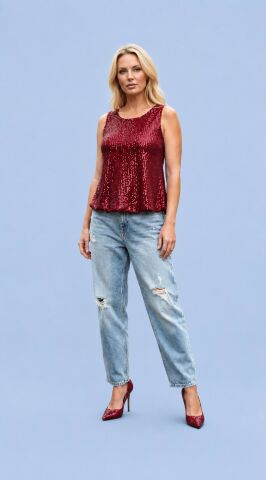 Bordo Rengi İtalyan Pullu Kolsuz Bluz