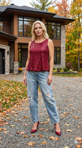 Bordo Rengi İtalyan Pullu Kolsuz Bluz