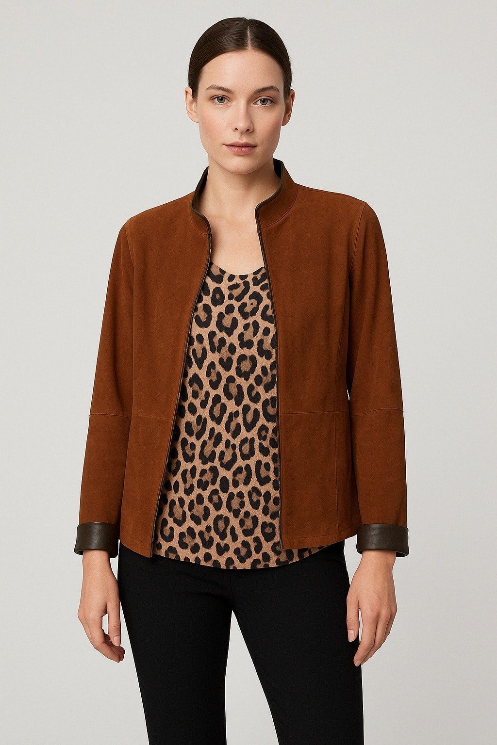 Hakiki Suet Çift Taraflı  Diger Tarafı Deri Olan Fermuarlı Ceket