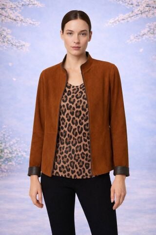 Hakiki Deri Çift Taraflı Fermuarlı Kahverengi Ceket