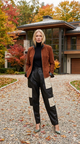 Hakiki Deri Çift Taraflı Fermuarlı Kahverengi Ceket