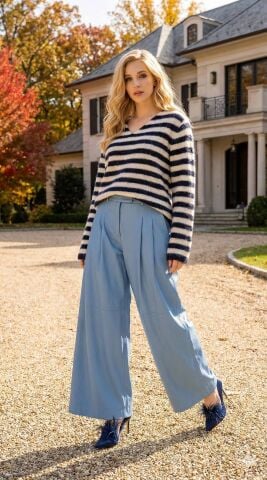 Angora  Siyah Beyaz Çizgili Yuvarlak Yaka Triko