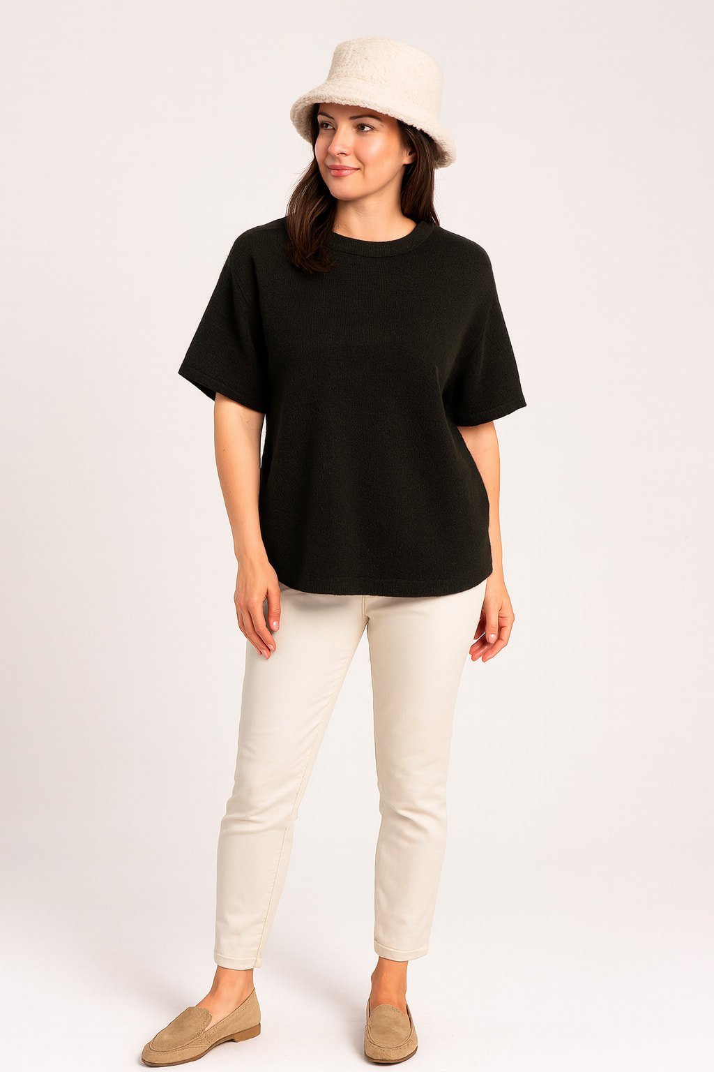 Siyah Kısa Kol Angora İtalyan Triko  Kazak