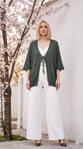 Haki Yeşil Merserize İtalyan Trukar Kollu Hırka