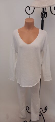 Beyaz Cotton V Yaka Triko Bluz