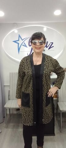 Büyük Beden Siyah Simli Leopar Hırka