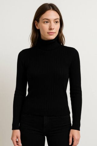 Siyah Bogazlı Kazak Lastik Örme