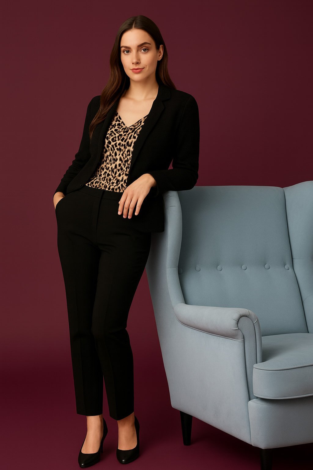 İtalyan Siyah Oturan  Tek Dügmeli  Örme  Ceket