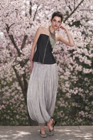 Gri  Dökümlü Kumas Gümüş Geçişleri Olan  Şalvar