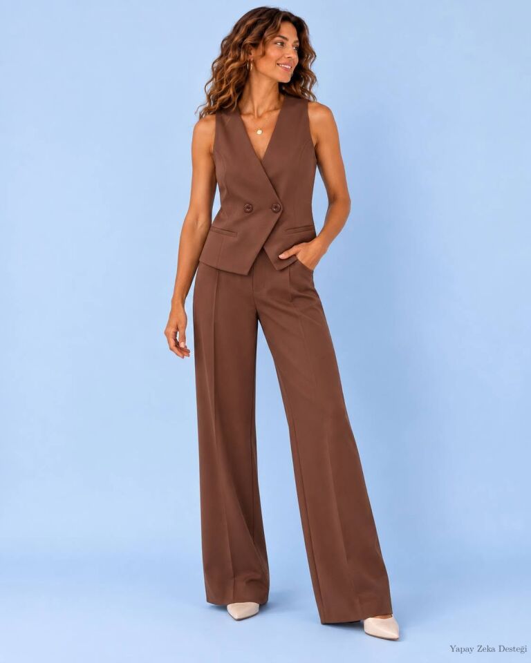 Kızıl Kahve Kolsuz Bluz Veya Yelek