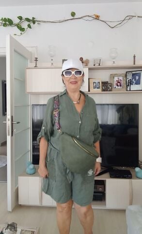 Haki Rengi İtalyan Keten Gömlek Belden Baglı Arkası Fistolu