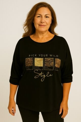 İtalyan Lacivert Yuvarlak Yaka Dore Yazılı Sweet