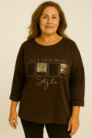 İtalyan Kahve Yuvarlak Yaka Dore Yazılı Sweet