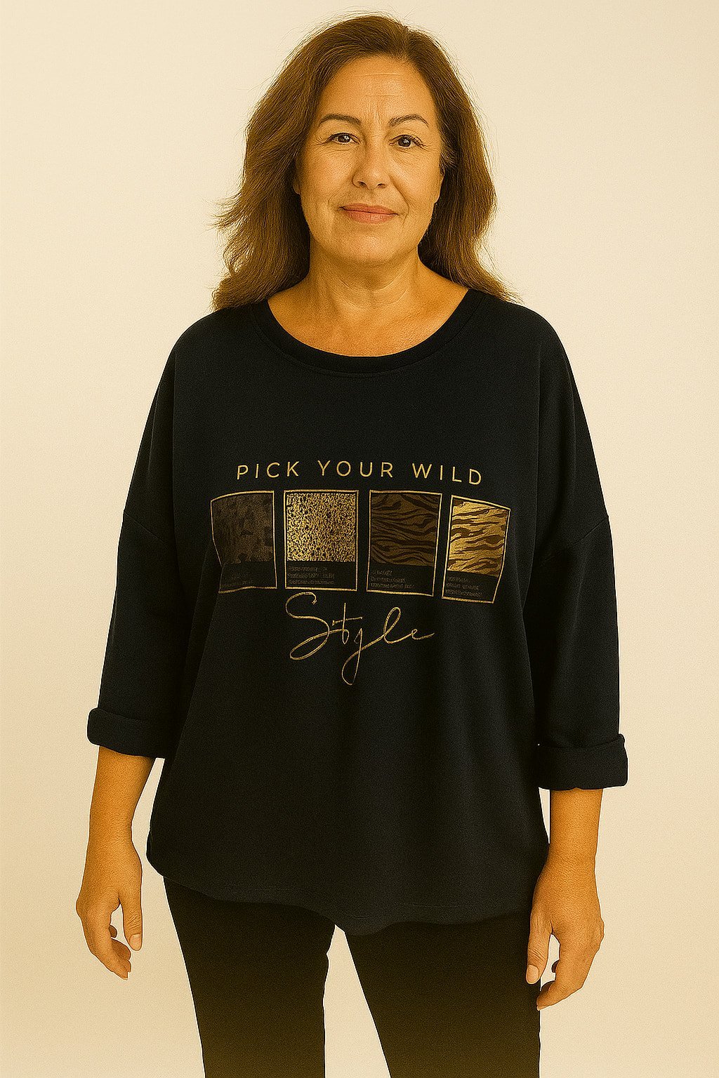 İtalyan Siyah Yuvarlak Yaka Dore Yazılı Sweet