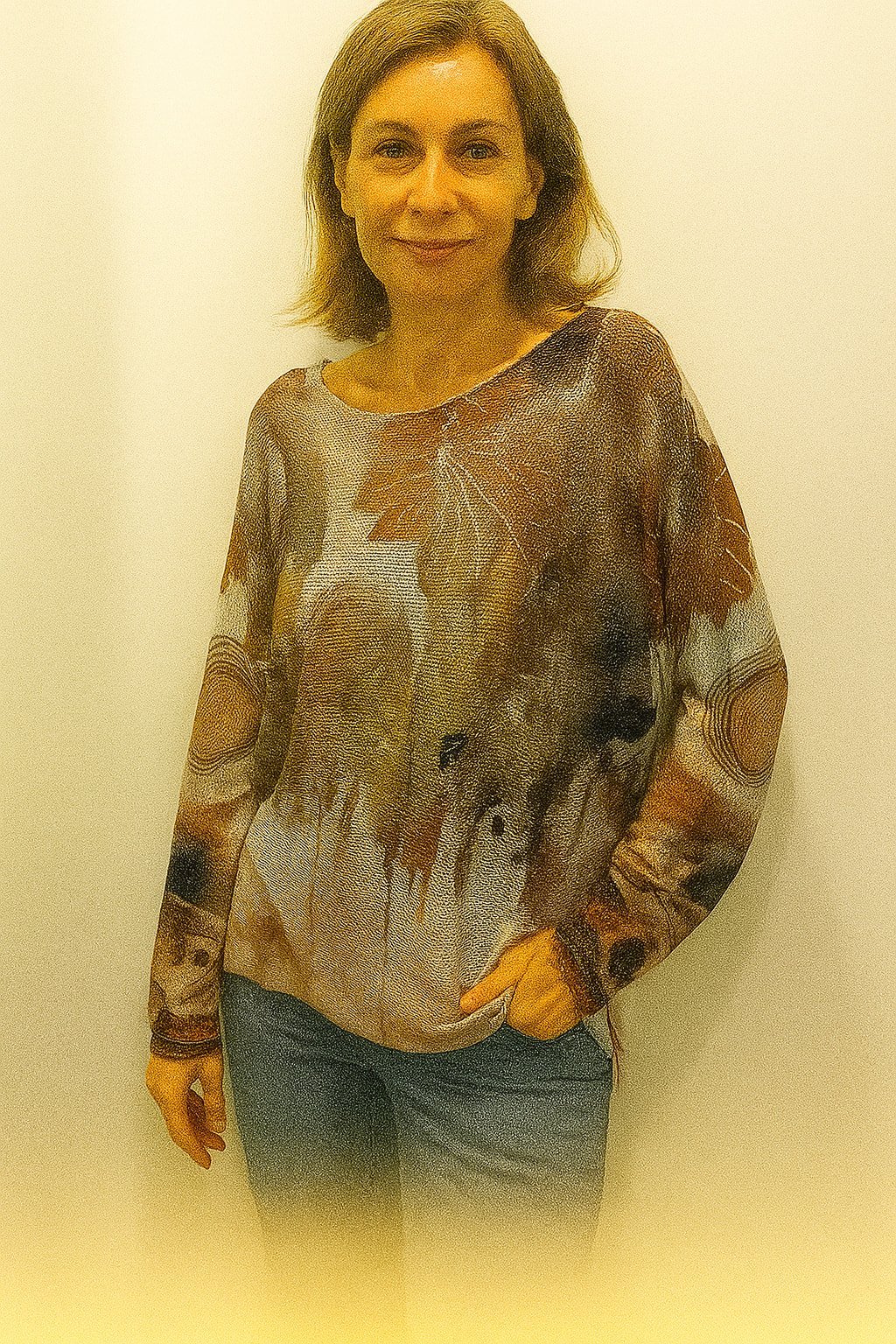 İtalyan Kahve Camel  Desenli Yarsa Kol  Viskon Bluz