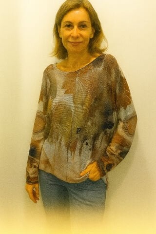 İtalyan Kahve Camel  Desenli Yarsa Kol  Viskon Bluz