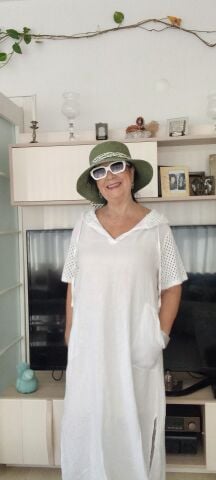 İtalyan  Beyaz Kapşonlu  File Örgülü Detaylı  Uzun Elbise