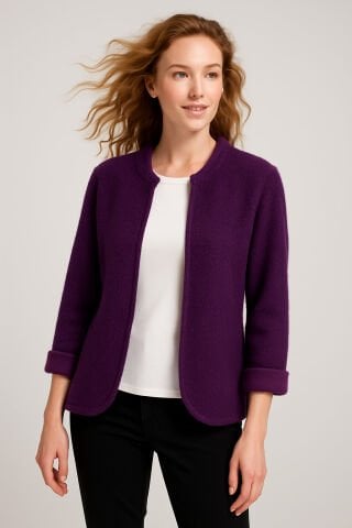 İtalyan Kesim Mor Örme Tek Düğmeli Ceket