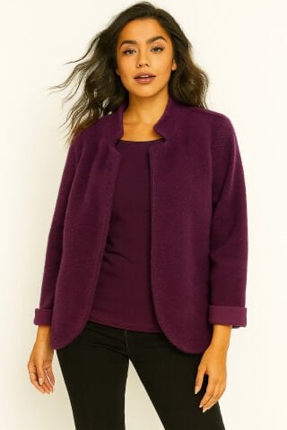 İtalyan Mor Oturan Tek Düğme Örme Ceket