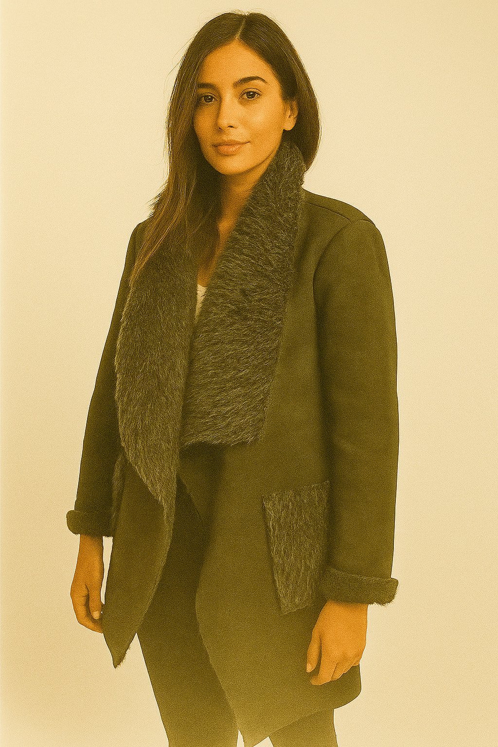 İtalyan İçi Kürklü  Haki Rengi Kaban