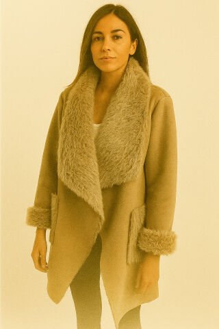 İtalyan İçi Kürklü  Bej Rengi Kaban